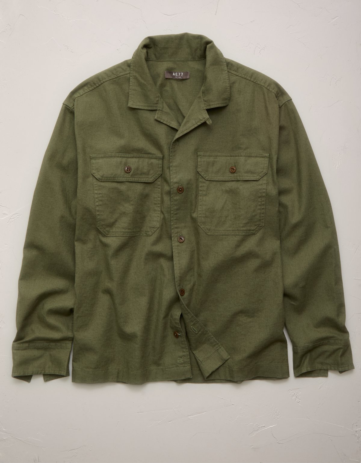 AE77 Linen-Blend Camp Collar Surplus Shirt - image 3