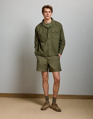 AE77 Linen-Blend Camp Collar Surplus Shirt