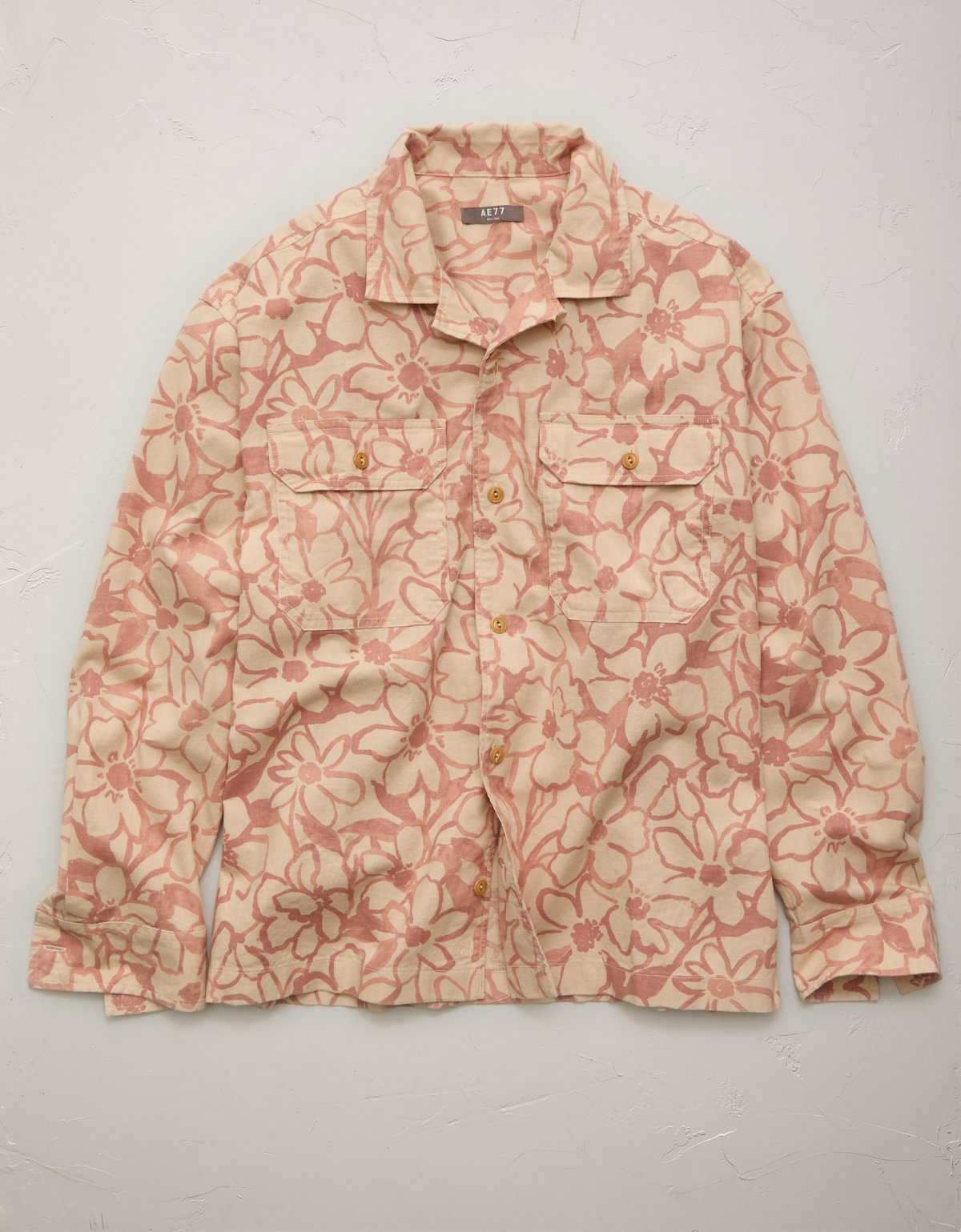 AE77 Linen-Blend Camp Collar Surplus Shirt - image 3