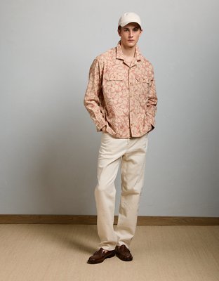 AE77 Linen-Blend Camp Collar Surplus Shirt