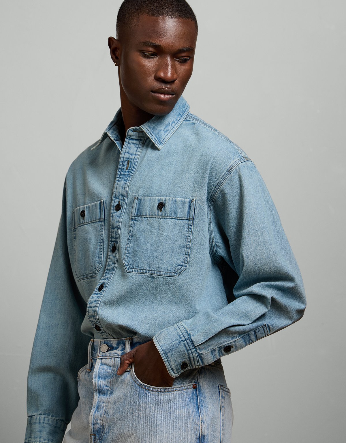 AE77 Long-Sleeve Chambray Shirt - image 5