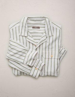 AE77 Linen-Blend Camp Collar Surplus Shirt