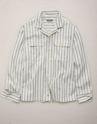 AE77 Linen-Blend Camp Collar Surplus Shirt