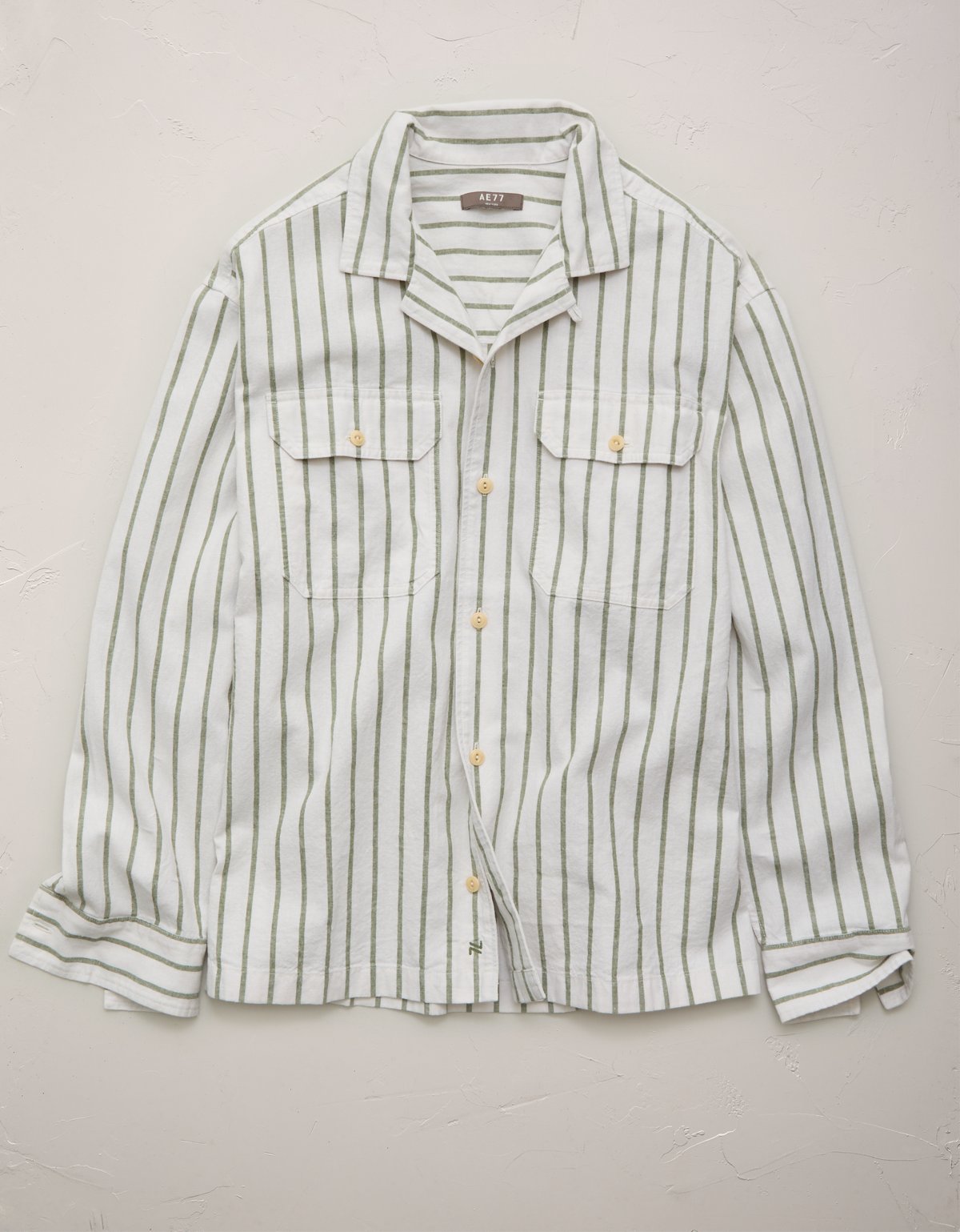 AE77 Linen-Blend Camp Collar Surplus Shirt - image 3