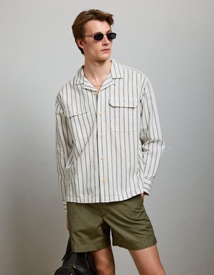 AE77 Linen-Blend Camp Collar Surplus Shirt