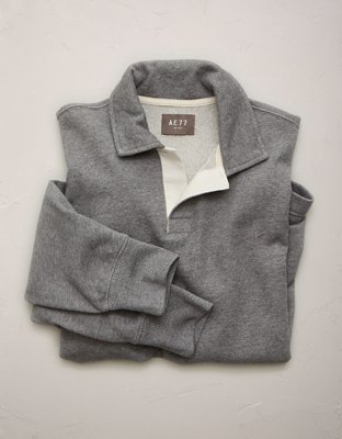 AE77 Garment-Washed Long-Sleeve Utility Polo Shirt