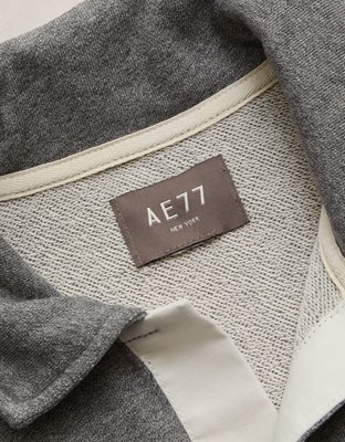 AE77 Garment-Washed Long-Sleeve Utility Polo Shirt