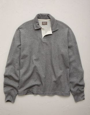 AE77 Garment-Washed Long-Sleeve Utility Polo Shirt