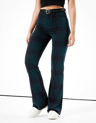 high waisted green plaid pants