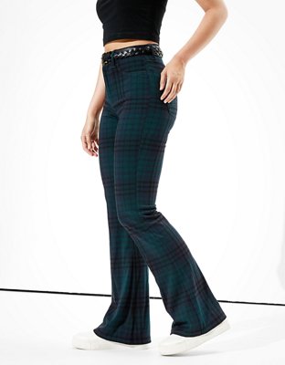 brown plaid flare pants