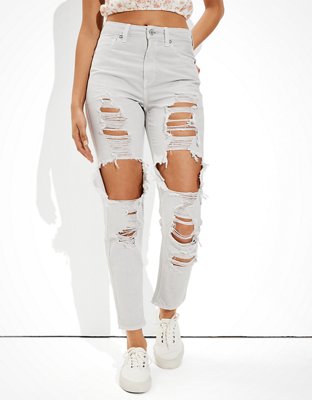 white ripped mom jeans