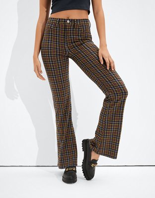 brown plaid flare pants