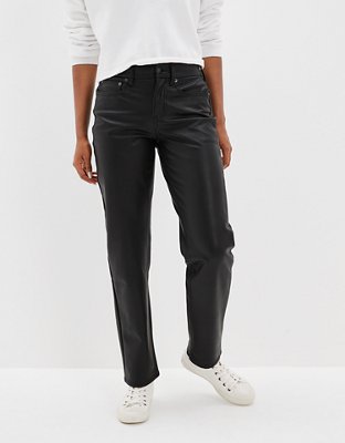 AE Stretch High-Waisted Vegan Leather Straight Cargo Pant