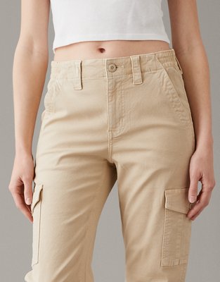 Women's High Rise Khaki Cargo Pants - Multi Pocket Cargo Khaki