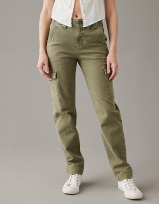 A. Peach Straight Leg Cargo Stretch Pant - Women's Pants in Sage Green