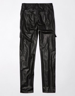 AE Stretch High-Waisted Vegan Leather Straight Cargo Pant