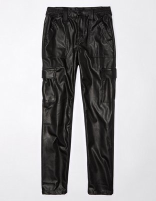 Vegan Leather Carpenter Cargo Trousers - Black