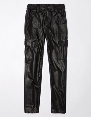 Pantalon cargo en cuir végétalien, à jambe droite et à taille