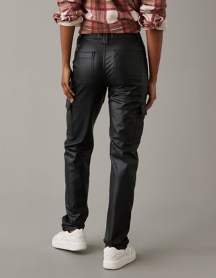 AE Stretch High-Waisted Vegan Leather Straight Cargo Pant