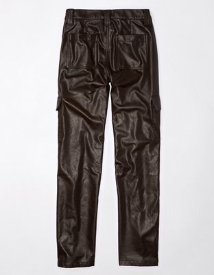 AE Stretch High-Waisted Vegan Leather Straight Cargo Pant