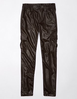 Tall Leather Look High Waisted Cargo Trousers