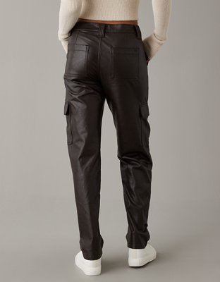 AE Stretch High-Waisted Vegan Leather Straight Cargo Pant