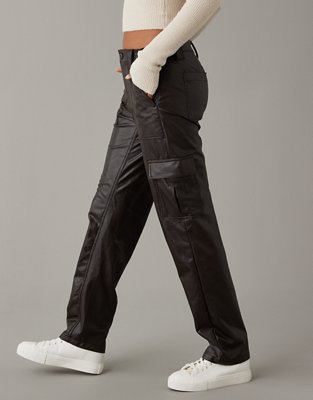 Женские брюки American Eagle AE Stretch High-Waisted Vegan Leather Straight Cargo Pant — фото 3