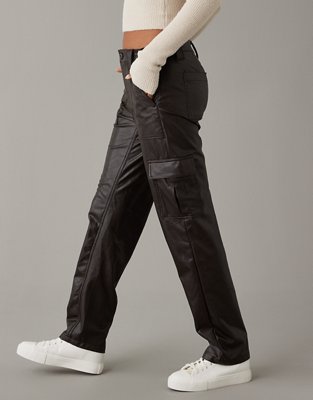 AE Stretch High-Waisted Vegan Leather Straight Cargo Pant