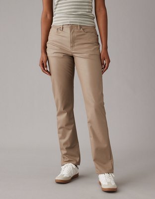 AE Stretch High-Waisted Vegan Leather Straight Cargo Pant