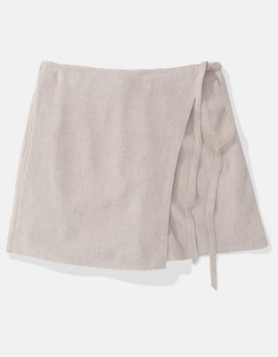 AE Linen-Blend Faux Wrap Skort