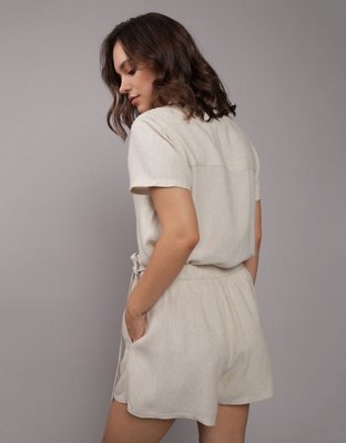 AE Linen-Blend Faux Wrap Skort