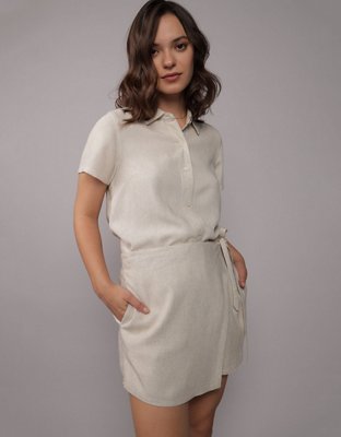 AE Linen-Blend Faux Wrap Skort