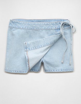 Женские юбки American Eagle AE High-Waisted Asymmetrical Wrap Denim Skort — фото 7