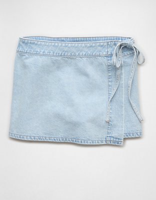 Женские юбки American Eagle AE High-Waisted Asymmetrical Wrap Denim Skort — фото 3