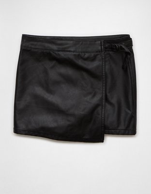 Женские юбки American Eagle AE High-Waisted Vegan Leather Wrap Skort — фото 3