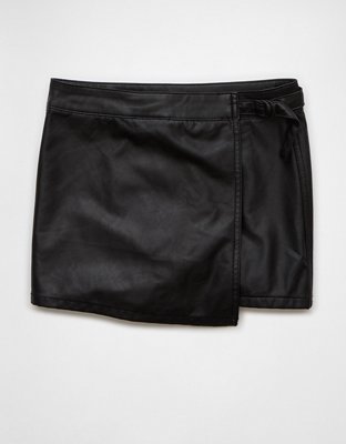 AE High-Waisted Vegan Leather Wrap Skort