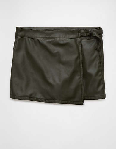 AE High-Waisted Vegan Leather Wrap Skort AE High-Waisted Vegan Leather Wrap Skort