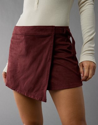 AE High-Waisted Sueded Faux Wrap Skort