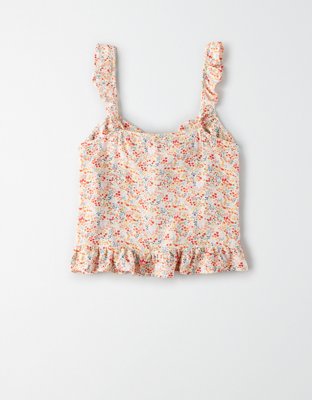 AE Tie Front Ruffle Strap Tank Top