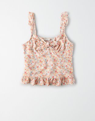 AE Tie Front Ruffle Strap Tank Top