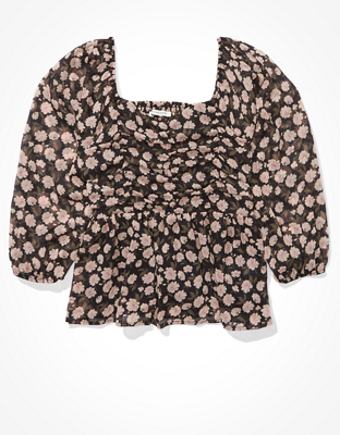 AE Chiffon Ruched Babydoll Top