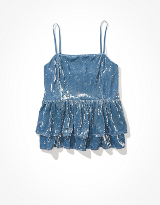 AE Velvet Tiered Babydoll Top