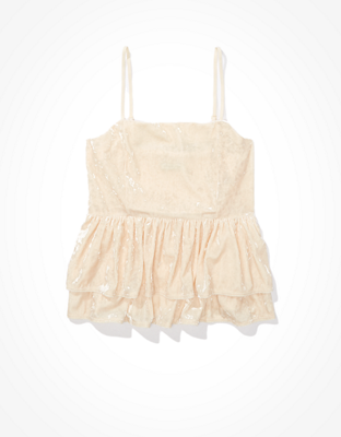 AE Velvet Tiered Babydoll Top