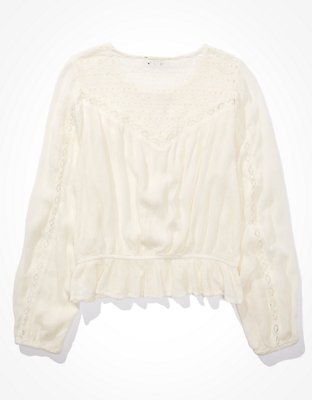 Женские топы American Eagle AE Lace Button-Up Top — фото 4