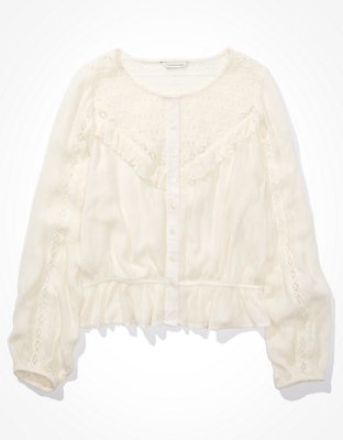 Женские топы American Eagle AE Lace Button-Up Top — фото 3