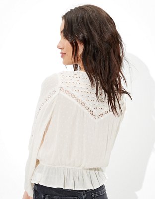 Женские топы American Eagle AE Lace Button-Up Top — фото 2