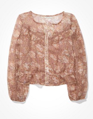 AE Lace Button-Up Top