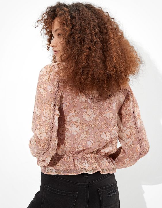 AE Lace Button-Up Top
