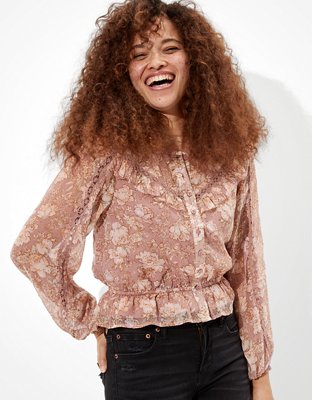 AE Lace Button-Up Top