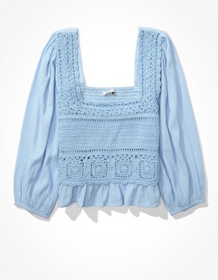 Женские блузки American Eagle AE Crochet Smocked Blouse — фото 3